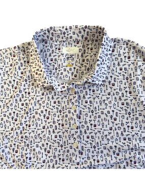 Greg Norman Play Dry Mens Sz XXL Polo Shirt With Cocktail Print White
